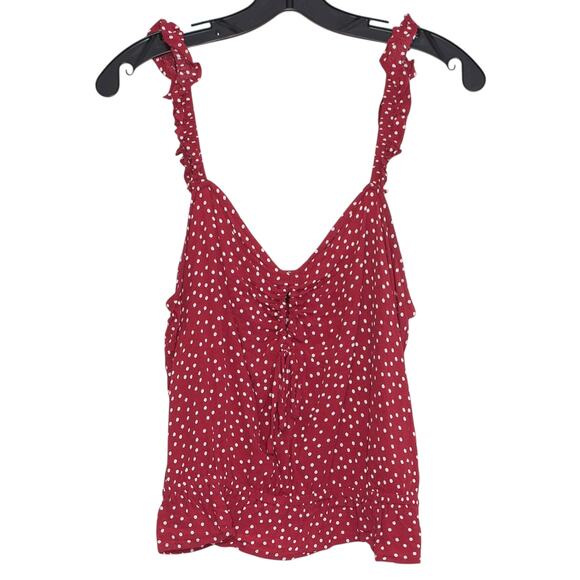 Express Tank Top Polka Dot Cottage Ruffle Coquette Y2K Retro Romantic Red Large - Picture 1 of 6